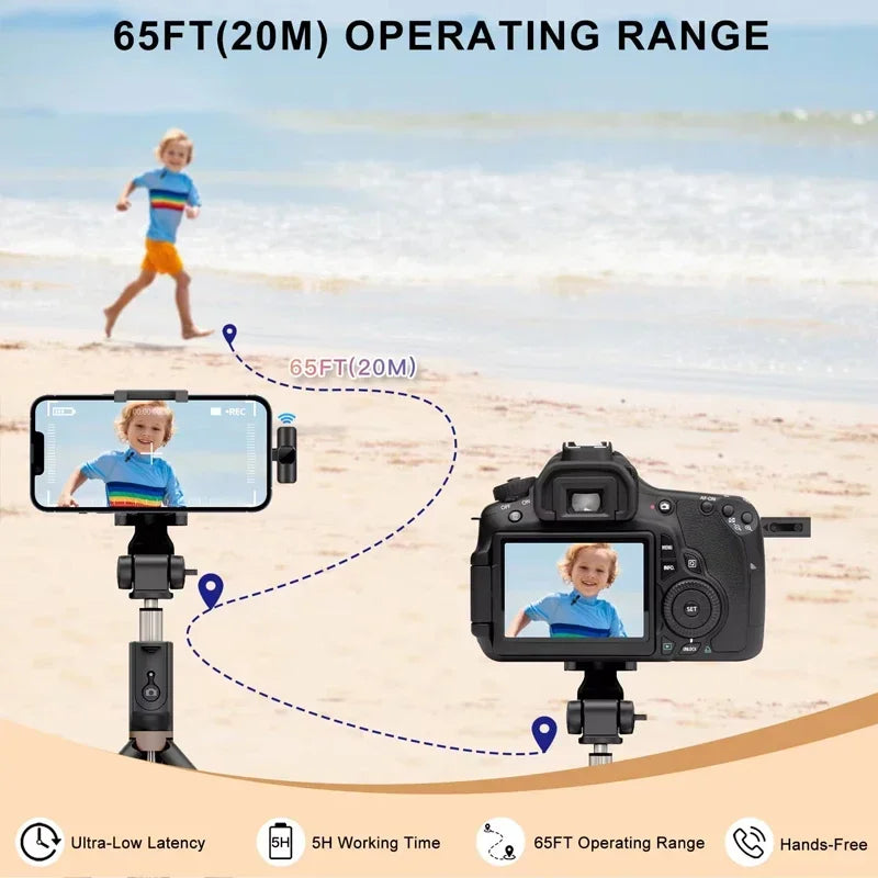 Wireless Lavalier Microphone Portable Audio Video Recording Mini Mic For iPhone Android Live Broadcast Gaming Phone With Receive