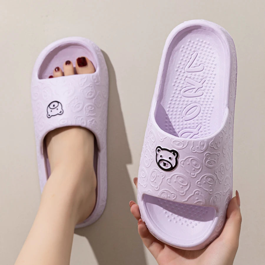 Fashion Women's Slippers Indoor Soft Sole Cartoon Bear Print Slides Bathroom EVA Indoor Men Summer Outdoor Cool Shoes Couple