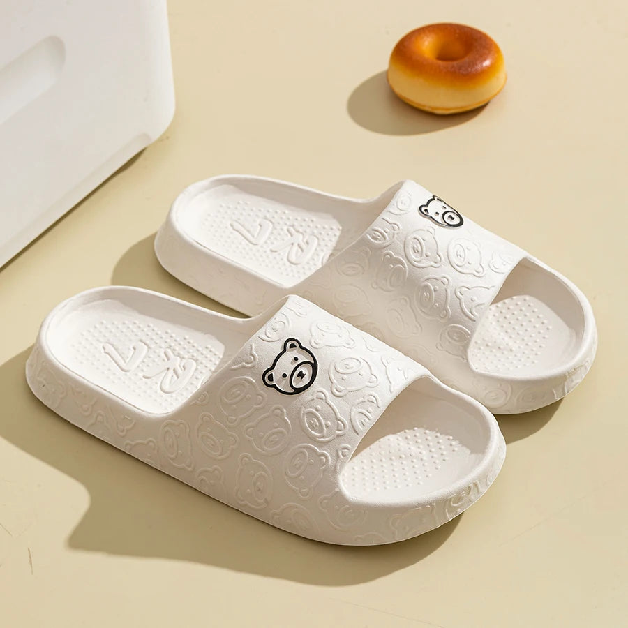 Men's Slippers Summer Cartoon Bear Indoor Soft Thick Sole Anti Slip Women Exquisite Slides Bathroom Beach Outdoor Shoes Couple