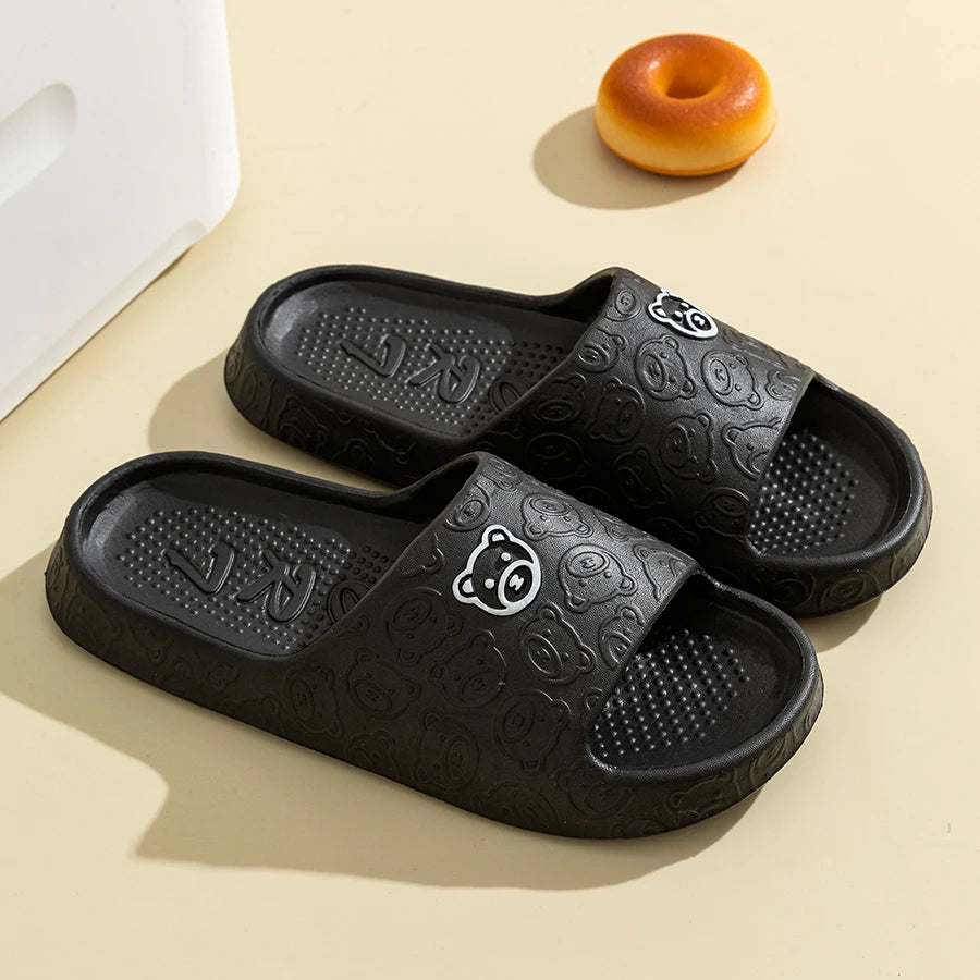 Men's Slippers Summer Cartoon Bear Indoor Soft Thick Sole Anti Slip Women Exquisite Slides Bathroom Beach Outdoor Shoes Couple