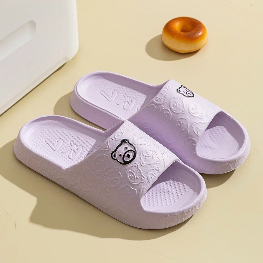 Men's Slippers Summer Cartoon Bear Indoor Soft Thick Sole Anti Slip Women Exquisite Slides Bathroom Beach Outdoor Shoes Couple