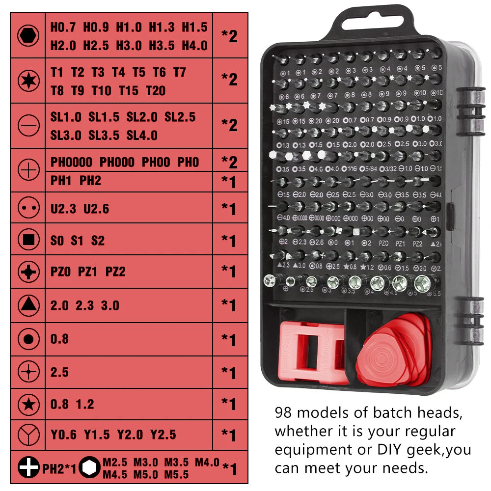 115 in 1 Magnetic Screwdriver Set Precision Multi Hand Tool Torx Hex Screw Drivers with 98 Bits Computer Phone Repair Tool Box