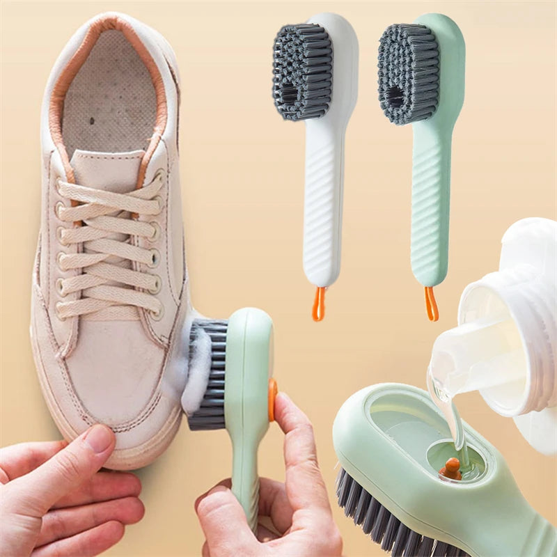 1pc Multi-function automatic spot shoe brush soft hair hand pressure hanging hole suitable for clothing carpet plastic handles