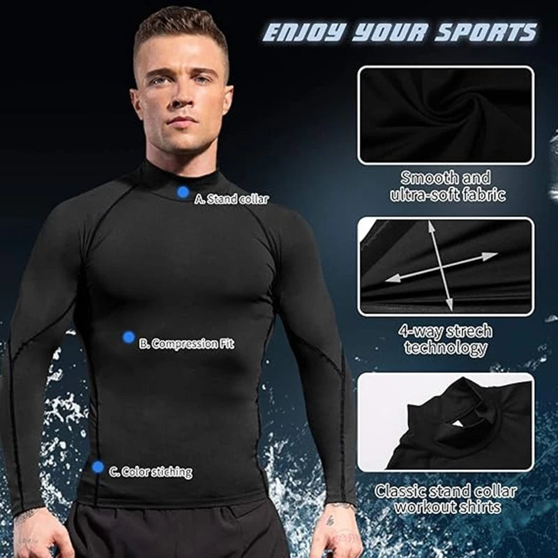 Men Running T-shirts Compression Long Sleeve Sport Shirts Fitness Tight Training Jogging Tees Gym Sportswear Quick Dry Rashgard