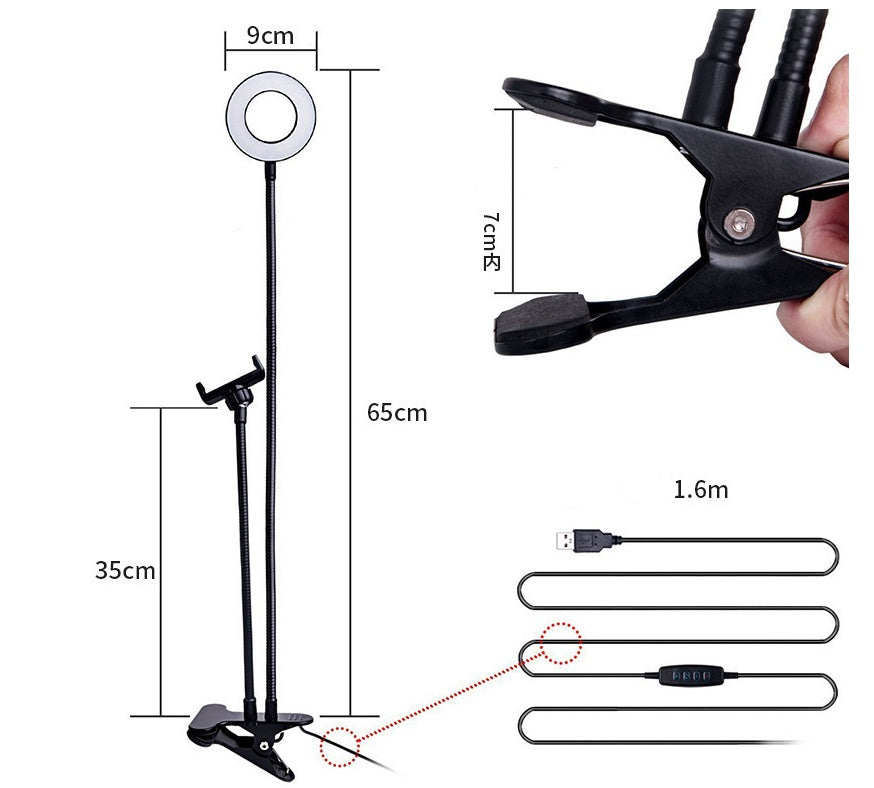 LED Selfie Ring Light - 8Cm Stand, Real-Time Adjustable Makeup Light