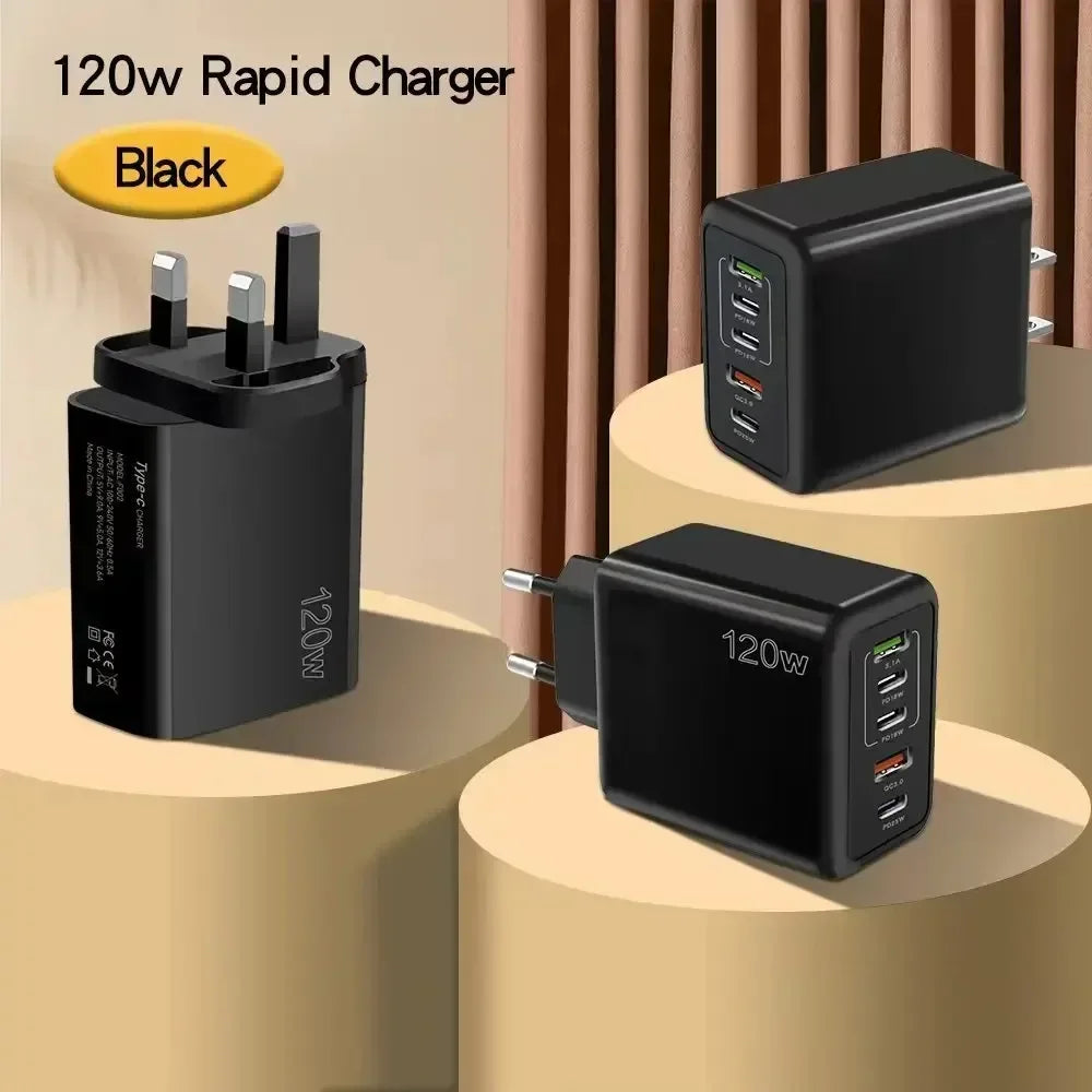 120W Multi Ports USB Quick Charger Charger Type C Fast Charging Phone Charger For iPhone 15 Samsung Xiaomi Huawei Wall Adapter