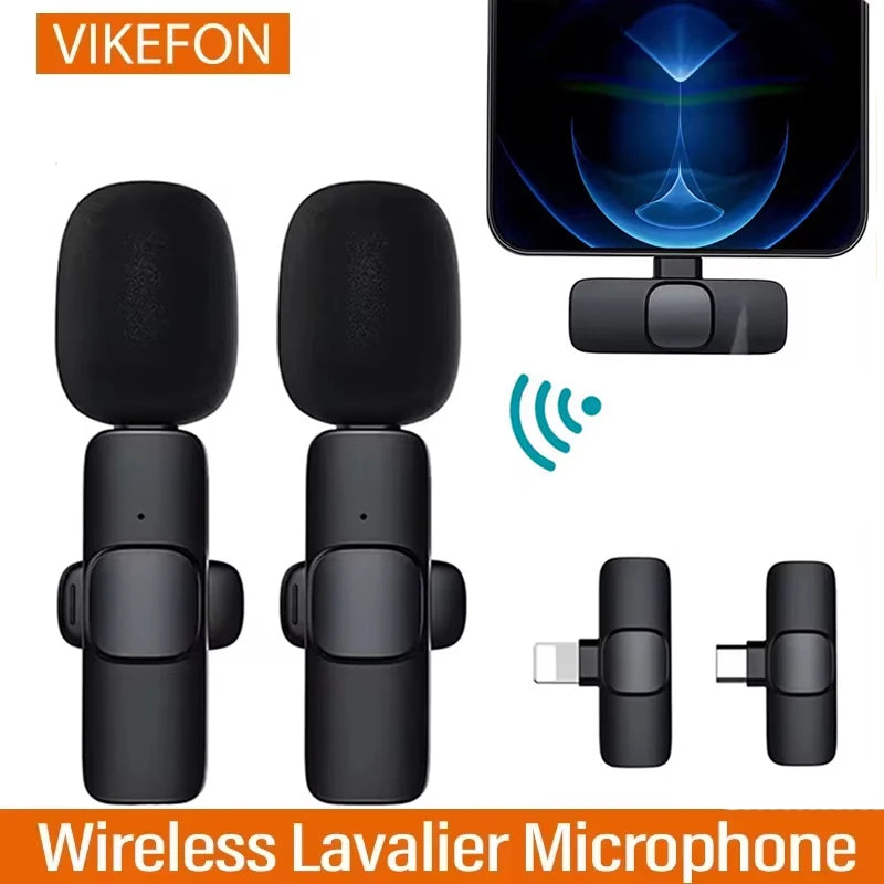 Wireless Lavalier Microphone Portable Audio Video Recording Mini Mic For iPhone Android Live Broadcast Gaming Phone With Receive