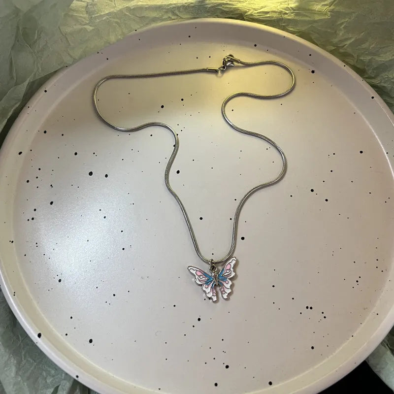 Spring Colorful Flowers Love Pendant Necklace Stainless Steel Beaded Chain Necklace Gift Jewelry New Fashion Wedding Gift