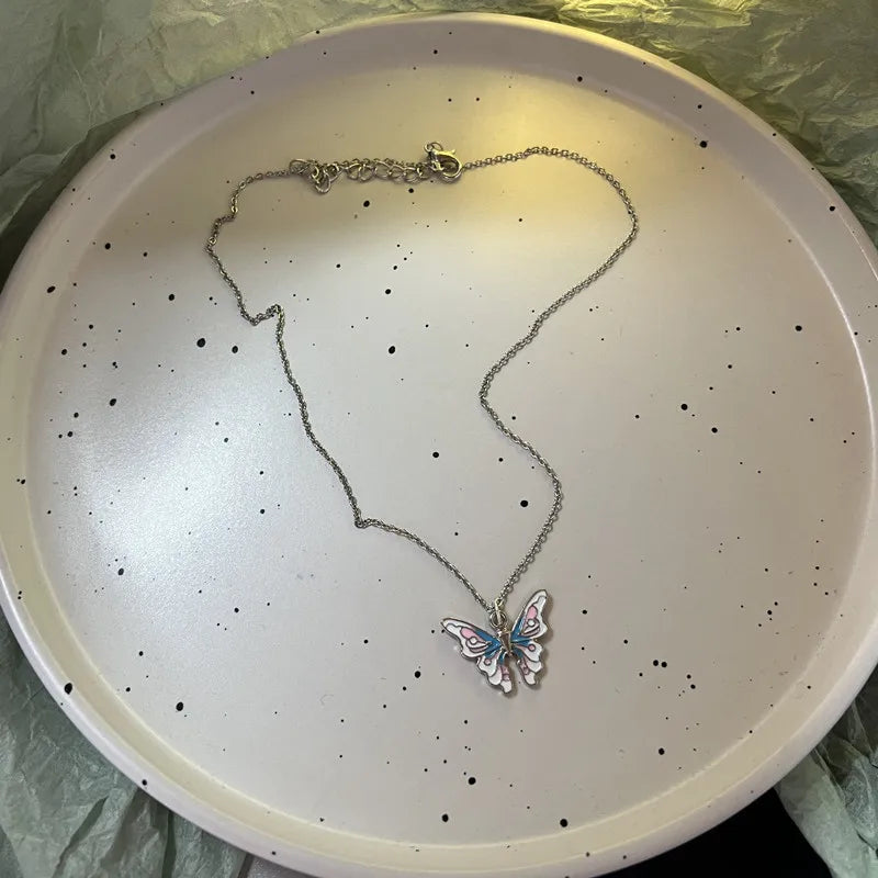 Spring Colorful Flowers Love Pendant Necklace Stainless Steel Beaded Chain Necklace Gift Jewelry New Fashion Wedding Gift