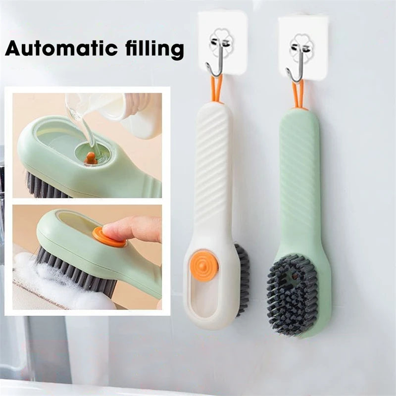 1pc Multi-function automatic spot shoe brush soft hair hand pressure hanging hole suitable for clothing carpet plastic handles