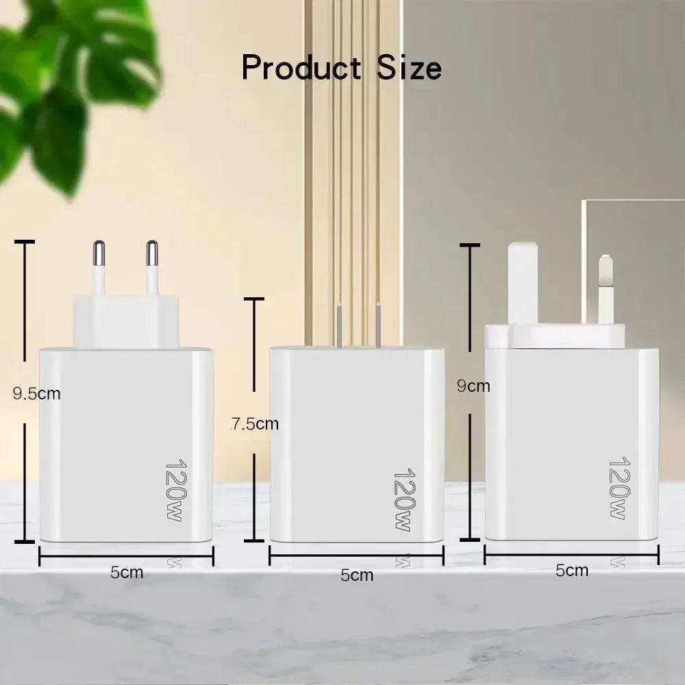 120W Multi Ports USB Quick Charger Charger Type C Fast Charging Phone Charger For iPhone 15 Samsung Xiaomi Huawei Wall Adapter